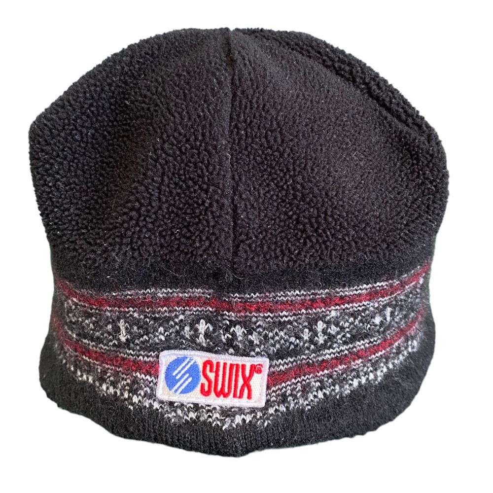 Swix Vintage Ski Hat Made in Canada Wool and Fleece Skull Cap Toque Black 90s